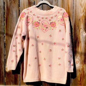 🔥Pink Floral Pattern Knitted Sweater